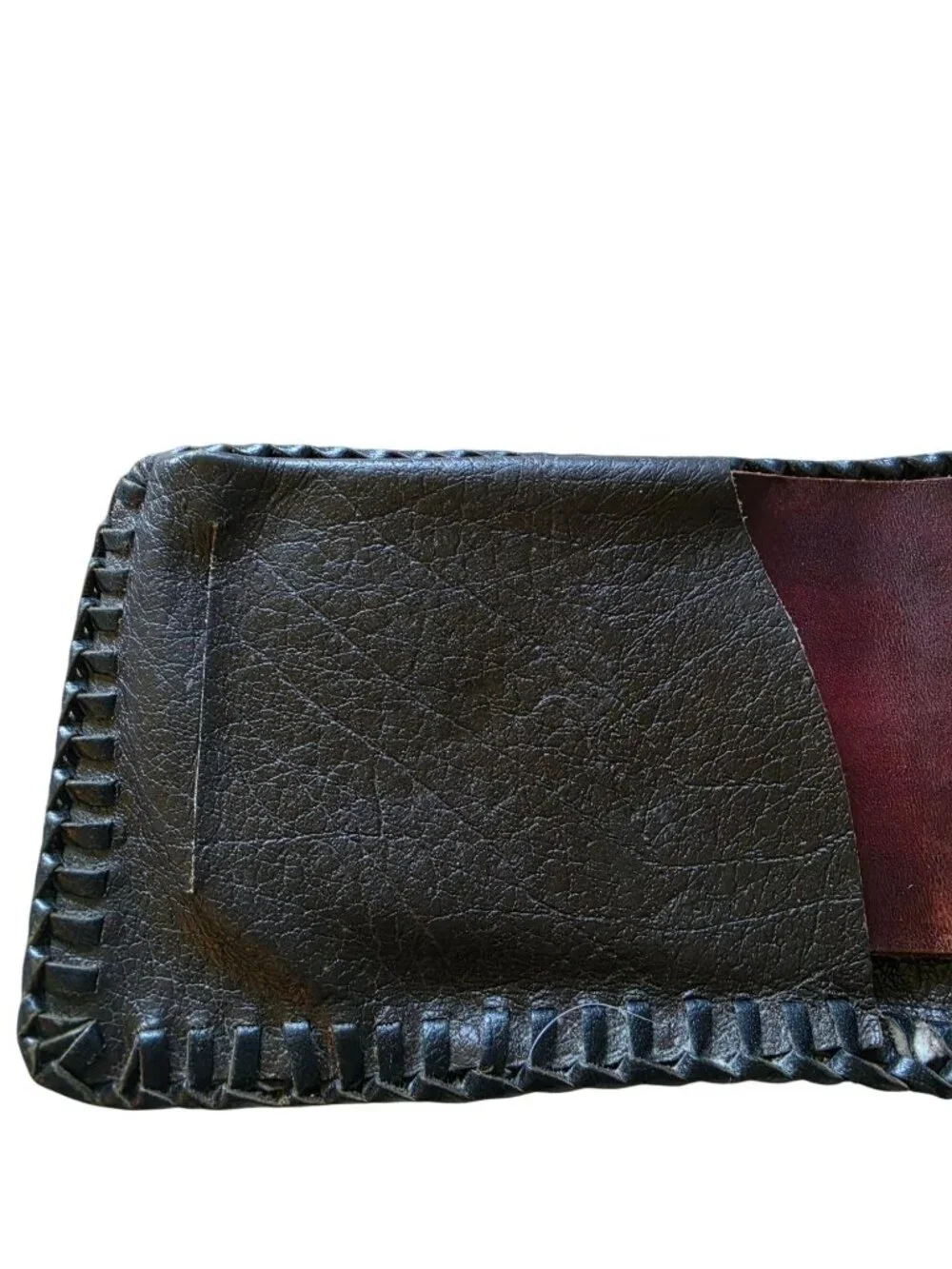 Vintage Hand Tooled Leather Western Bifold Wallet Cowboy Boho Braided Edge GUC